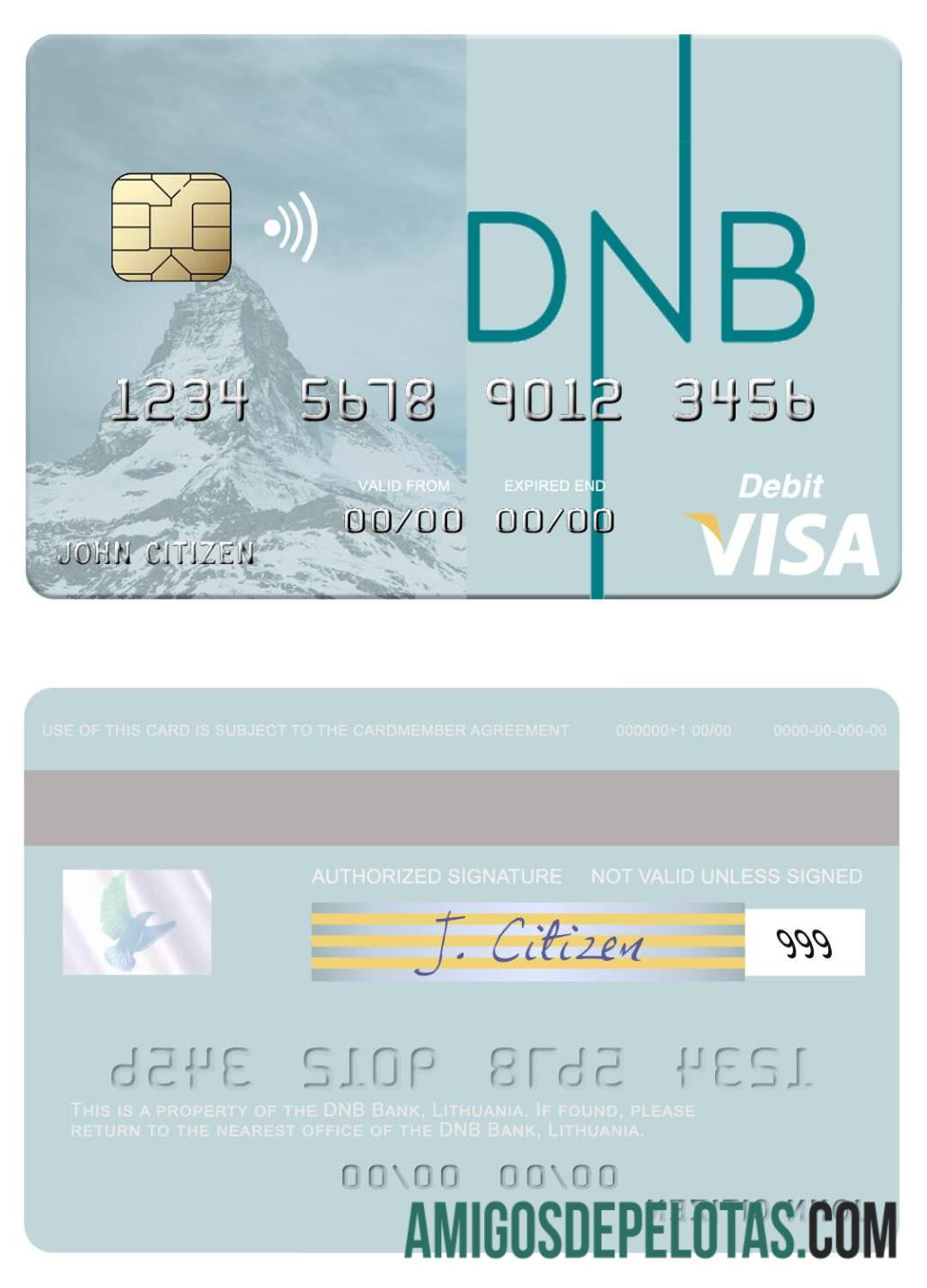 Lithuania DNB Bank Visa Debit Card real example